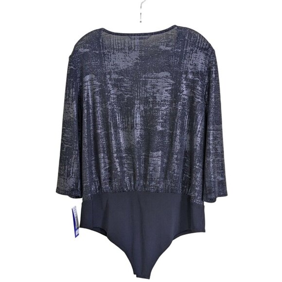 Womens Body Suit Bodysuit XL Surplice Faux Wrap Black Foil Missy Camo Refresh - Picture 2 of 5